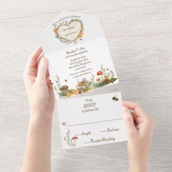 cozy woodland cottagecore wooden heart wedding all in one invitation