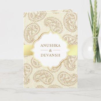 cream and gold paisley traditional indian wedding invitation