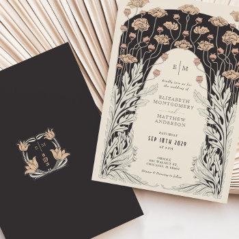 cream & black wedding vintage art nouveau floral invitation