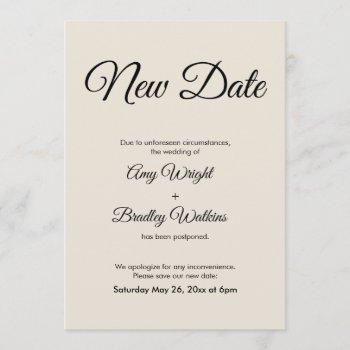 Small Cream New Date Postponed Wedding Announcement Front View