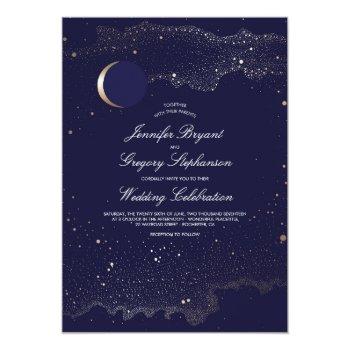 Small Crescent Moon And Night Stars Navy Wedding Front View