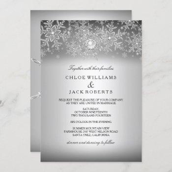 crystal pearl snowflake silver winter wedding invitation