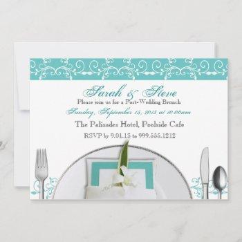 custom blue flourish post wedding brunch invites