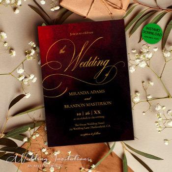 custom elegant red black and gold wedding invitation