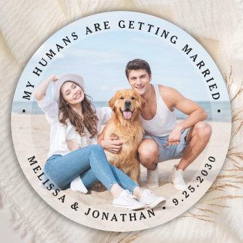 Small Custom Modern Engagement Pet Wedding Dog Photo Classic Round Sticker Front View