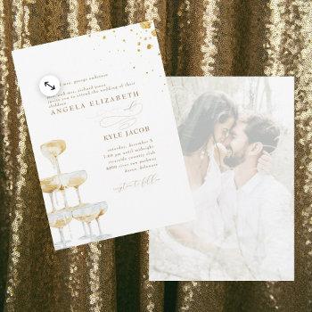 custom photo champagne elegant gold wedding invitation