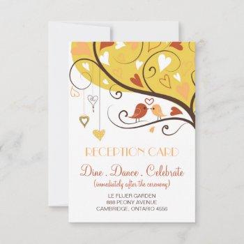 cute autumn lovebirds wedding reception card