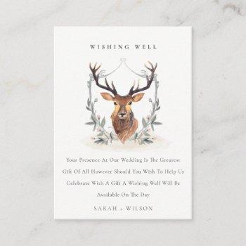Small Cute Dusky Deer Floral Crest Wedding Wishing Well Enclosure Card Front View