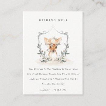 Small Cute Dusky Deer Floral Crest Wedding Wishing Well Enclosure Card Front View