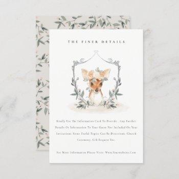 Small Cute Elegant Deer Floral Crest Wedding Details Enclosure Card Front View