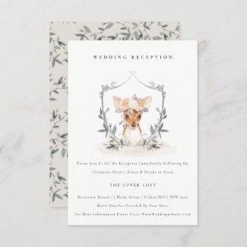 Small Cute Elegant Deer Floral Crest Wedding Reception Enclosure Card Front View