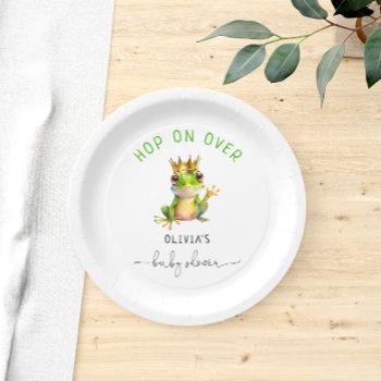 Small Cute Frog Prince Baby Boy Shower Paper Plates Front View