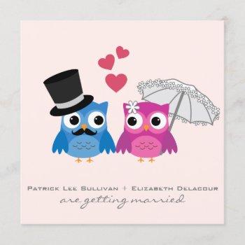 cute groom owl and bride owl wedding invitation