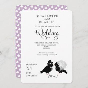 cute love bird bride groom elegant wedding invite
