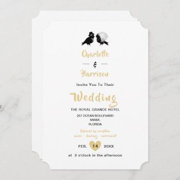cute love birds black white gold wedding invitatio invitation