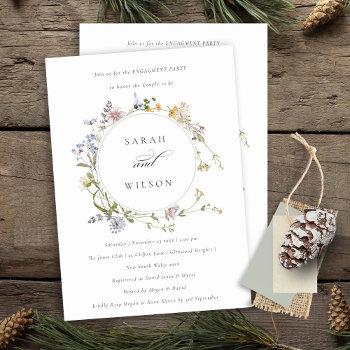 cute rustic meadow floral wreath engagement invitation
