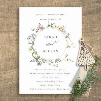 Small Cute Rustic Meadow Floral Wreath Engagement Invite Front View