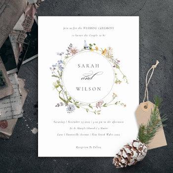 Small Cute Rustic Meadow Floral Wreath Wedding Invite Front View