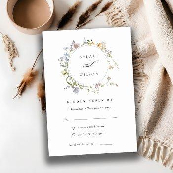 Small Cute Rustic Meadow Floral Wreath Wedding Rsvp Enclosure Card Front View