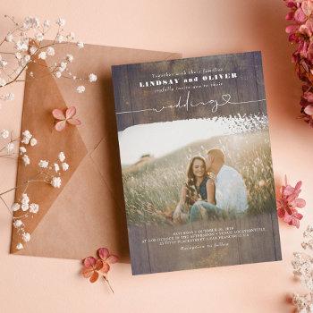 cute script elegant photo overlay rustic wedding invitation