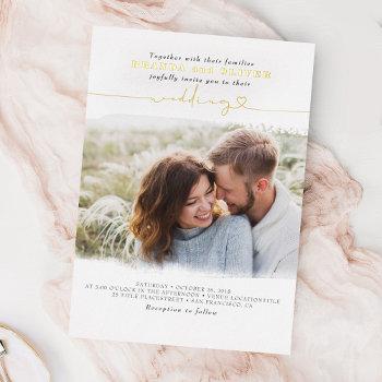 cute script elegant photo overlay white wedding foil invitation
