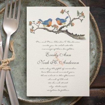 cute vintage bluebirds wedding invitations
