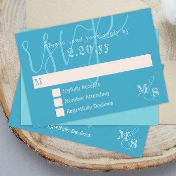 Small Cyan White Calligraphy Wedding Rsvp Front View