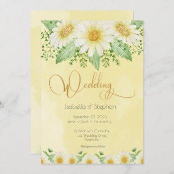 daisies white yellow floral script wedding invitation