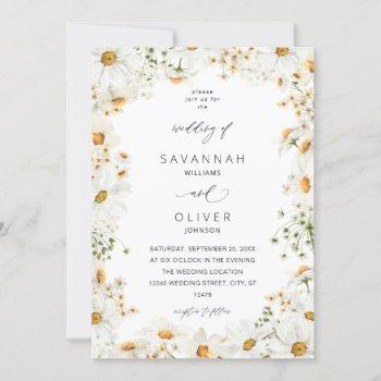 daisy white floral wedding invitation
