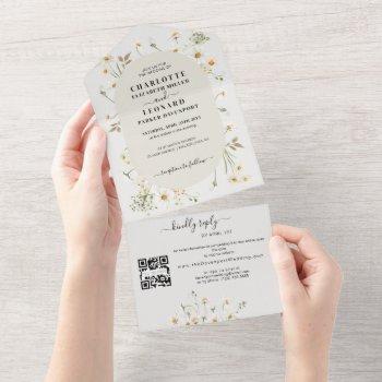 daisy wildflower wedding qr code rsvp all in one invitation