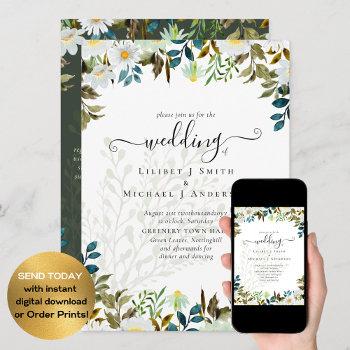 daisy wildflowers greenery wedding invitation