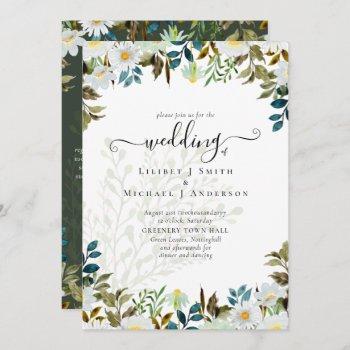 daisy wildflowers greenery wedding invitation