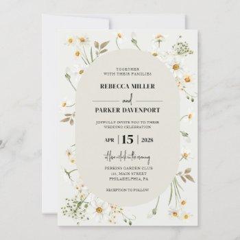 daisy wildflowers modern wedding invitation