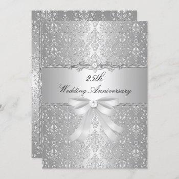 Small Damask Bow 25th Wedding Anniversary Invite Front View