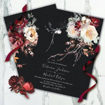 dark and moody winter floral wedding invitation