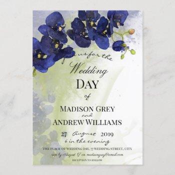 Small Dark Blue Orchid Watercolor Wedding Front View