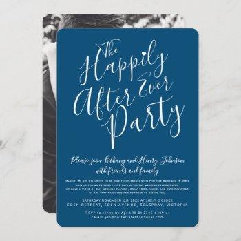 Small Dark Blue White Happily Ever After Wedding Party Front View