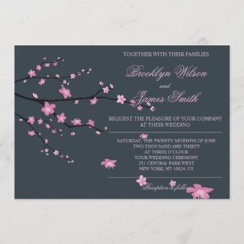 dark cherry blossom wedding invitations
