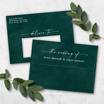 Small Dark Green Watercolor A7 Wedding  Envelope Front View