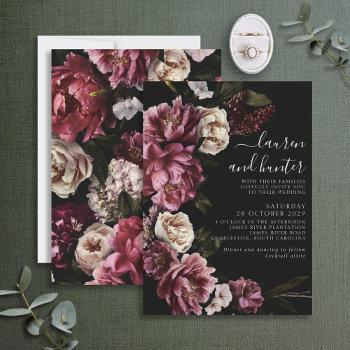 Small Dark Moody Blush Burgundy Script Floral Wedding In Front View