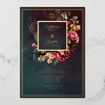 dark moody bold floral marsala wedding foil invita foil invitation