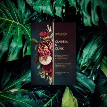dark moody bold floral marsala wedding foil invitation