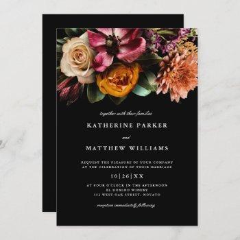dark + moody elegant floral black wedding invitation