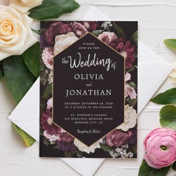 dark moody floral romantic wedding  invitation