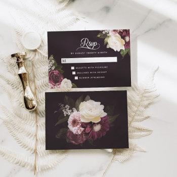 dark moody floral romantic wedding rsvp card
