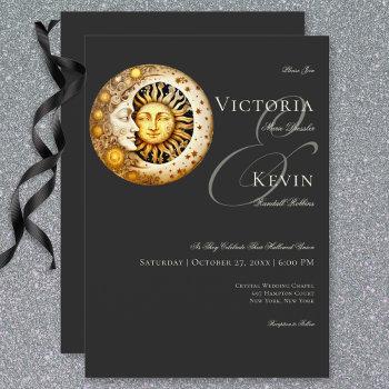 dark moody victorian moon & sun wedding invitation