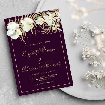 dark purple gold elegant orchid floral wedding invitation