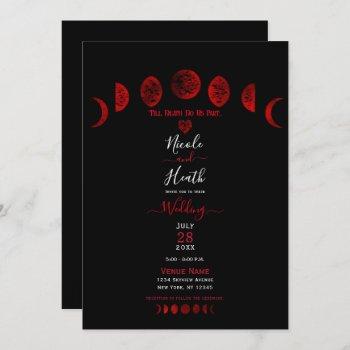 dark red & black moon phases gothic wedding  invitation