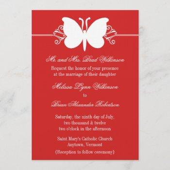 Small Dark Red Butterfly Swirls Wedding Invite Front View