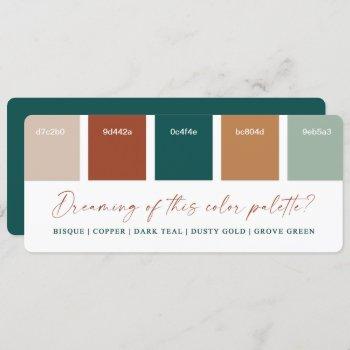 dark teal & copper 2021 wedding color palette card